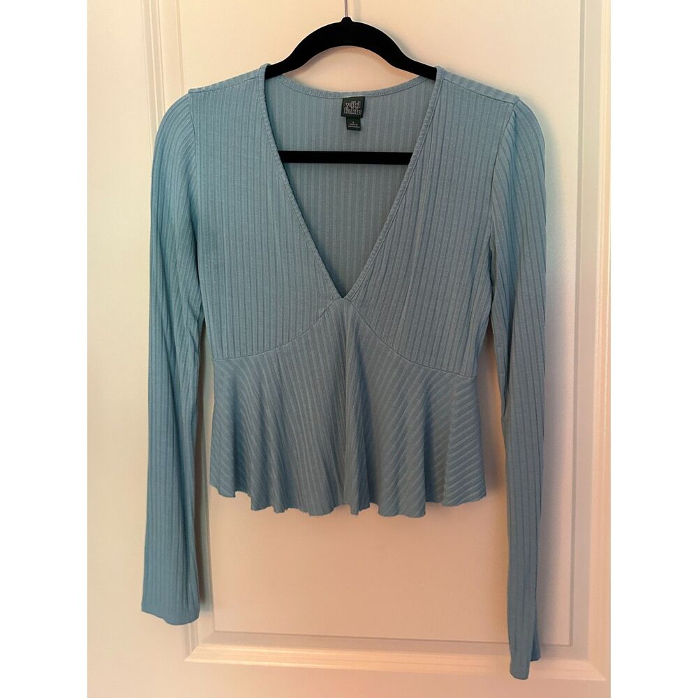 Wild Fable Teal Long Sleeve Vneck Top Women's Sz Small